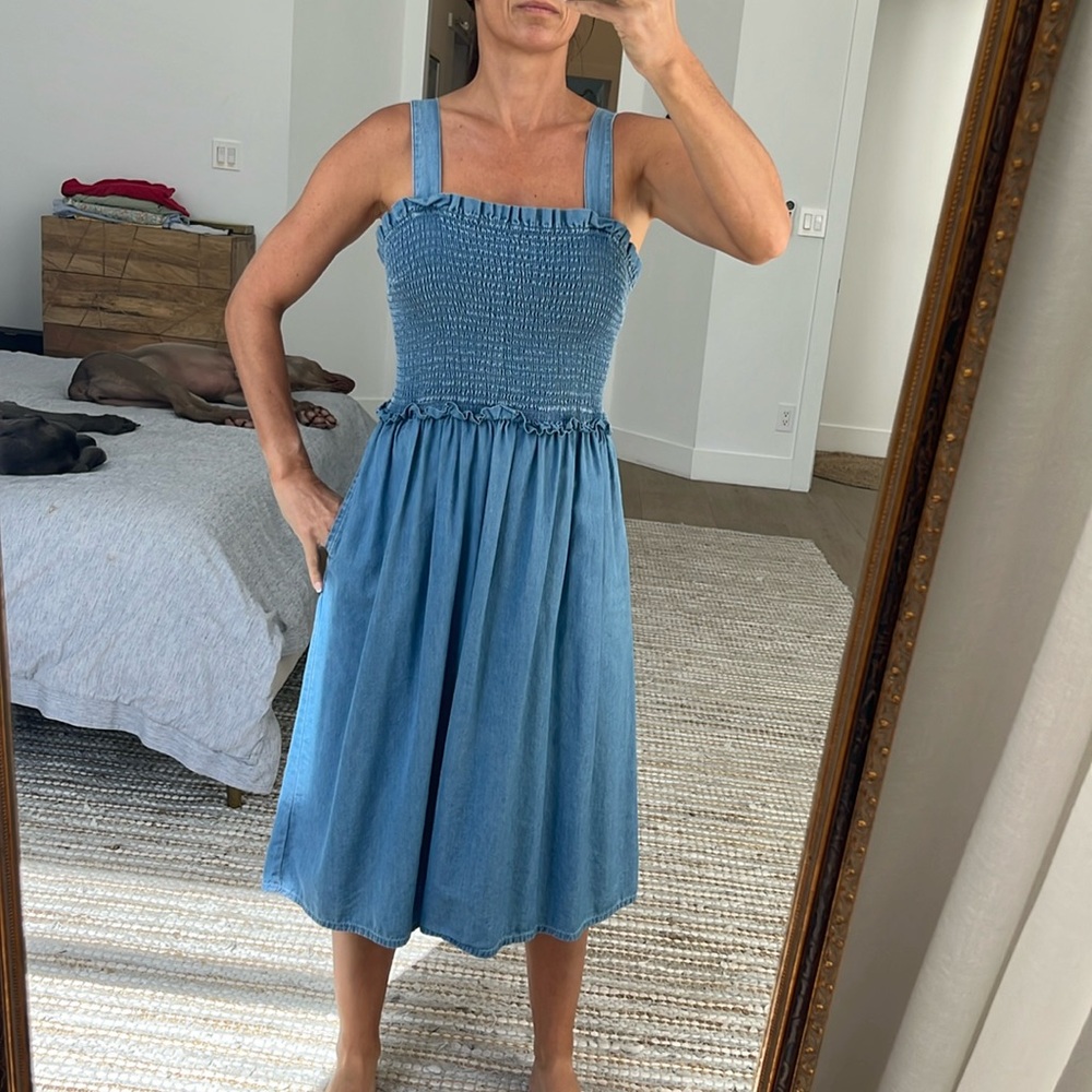 Denim look smock top midi